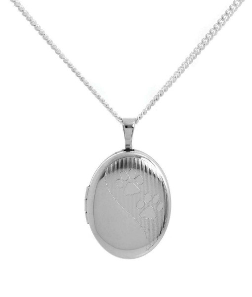 DCY-048-4DC_Sterling_Silver_Animal_Paw_Print_Oval_Locket_on_Chain