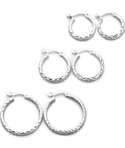 EARRING30_Sterling_Silver_Patterned_Diamond_Cut_Hoop_Earrings_Set