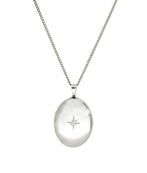 PGD-495-3DC_9nm_White_Gild_Diamond_Oval_Locket_with_Shining_Star_Design_16_18_Inches